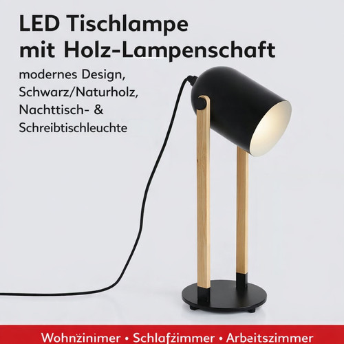 Led tischlampe holz - holz, schwarz